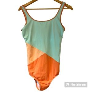 Lands' End Colorblock One Piece Swimsuit Size 10 Mint Green and‎ Orange Sorbet